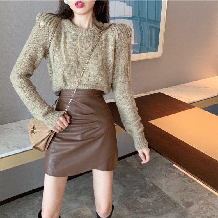 皮裙子半身裙女装2025秋冬新款高腰褶皱不规则a字裙显瘦包臀短裙