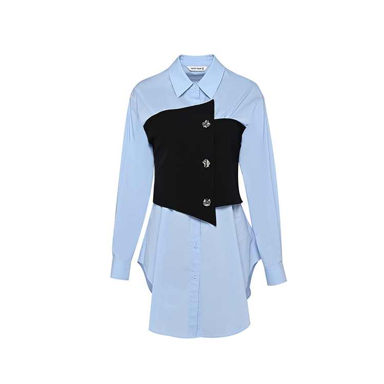YES BY YESIR叶谦设计师品牌简欧假两件衬衫裙