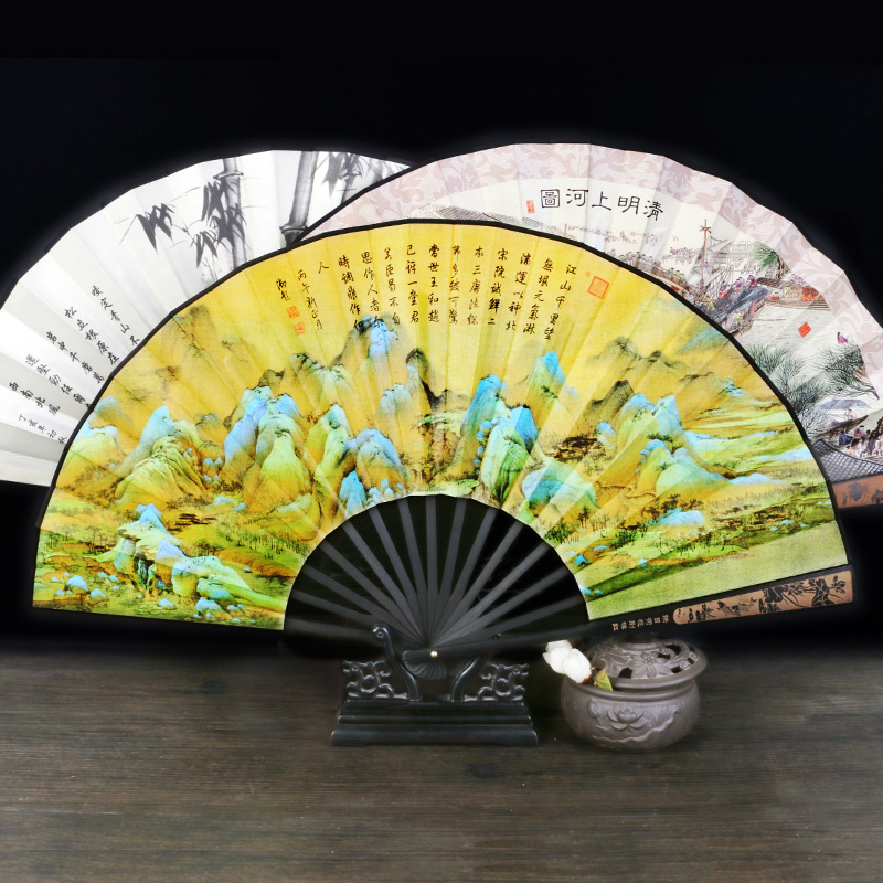 复古风雕刻折扇10寸古代折叠扇子随身便携汉服配饰绢布男女生霸气