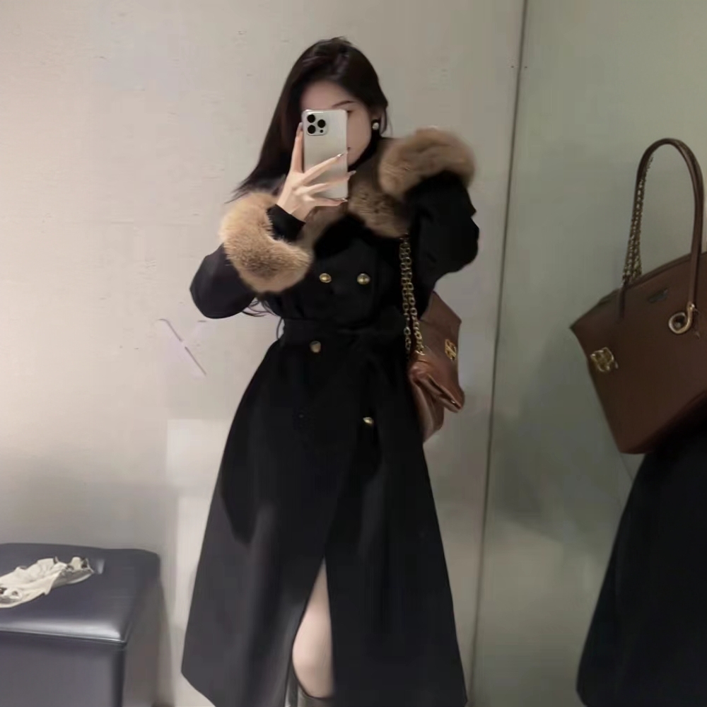 2【白鸭绒内胆】秋冬必备贵妇加厚赫本风可拆卸毛毛大衣外套羽绒服