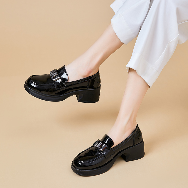 2025年秋季新款软底软面乐福鞋圆头厚底女鞋百搭增高新款乐福鞋