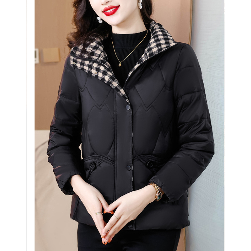 洋气妈妈装棉衣服外套女2025秋冬季新款修身立领撞色加厚保暖大衣