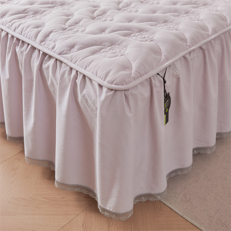 A类纯棉夹棉床裙单件100全棉水洗棉加厚防滑床罩套带裙边四季通用