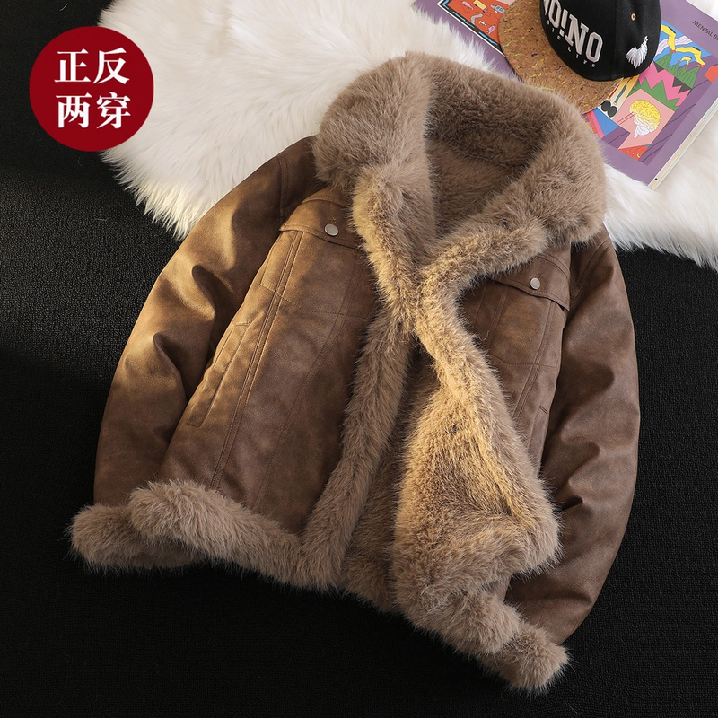 海宁2024新款两面穿冬季加厚加厚保暖男外套男士双面穿夹克貂绒