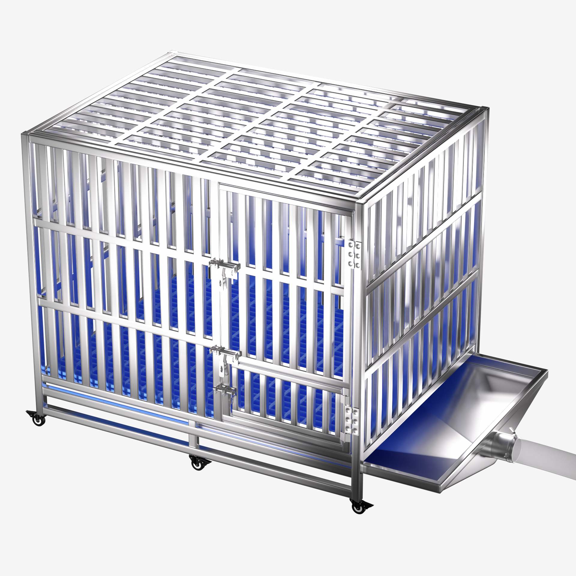 漏斗款不锈钢狗狗笼子冲水 钢丝底板 右侧大小门