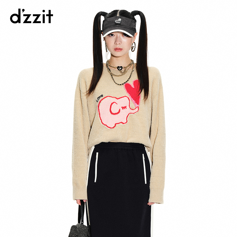 0101dzzit地素春秋爱心撞色珠片设计感宽松针织套头衫女3H1E424