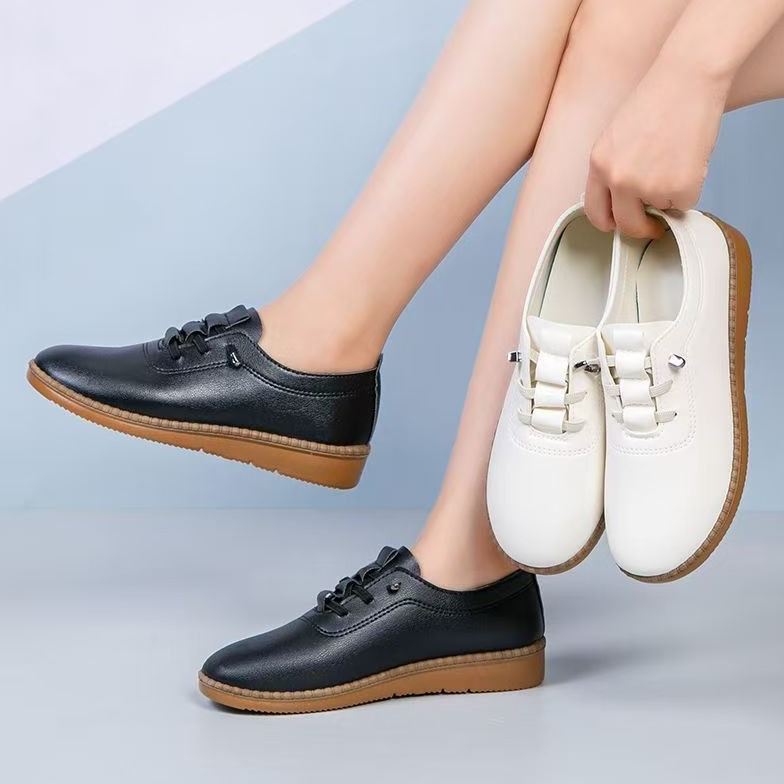 时尚妈妈鞋牛筋底豆豆鞋软底软面鞋一脚蹬新款休闲单鞋超软防滑