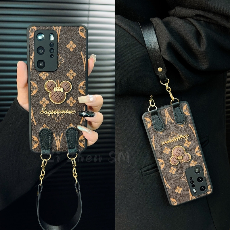 适用华为p40pro手机壳新款p40套huawei高级轻奢皮纹p40pro+挂绳女