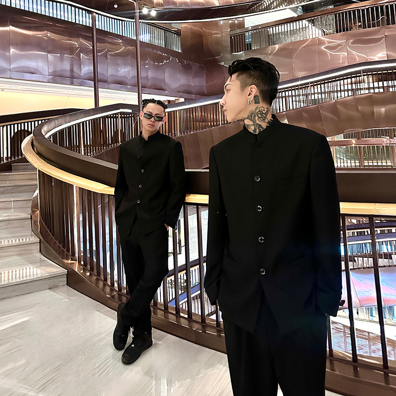 我叫得仔新中式青年装学生中山装男西服套装痞帅高级感西装礼服秋