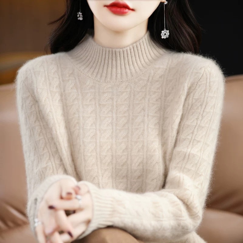 鄂尔都市牧王羊绒衫女半高领宽松加厚冬季针织七针百搭毛衣打底衫