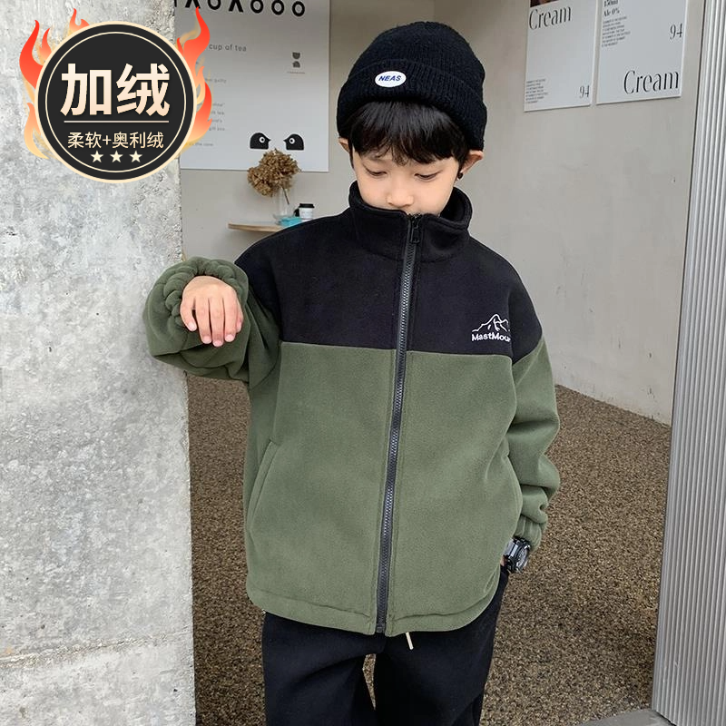 【清完不补】双面加绒韩版男童中大童秋冬款撞色拼色儿童加厚保暖