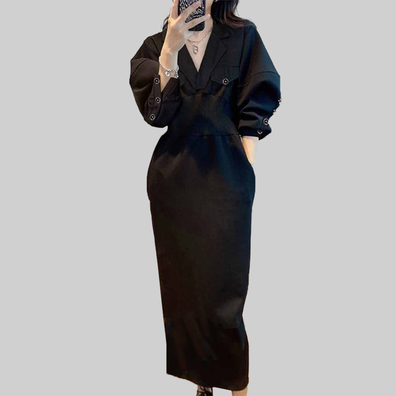 2025年秋装气质高级感名媛御姐小香风打底黑色修身显瘦连衣裙女潮