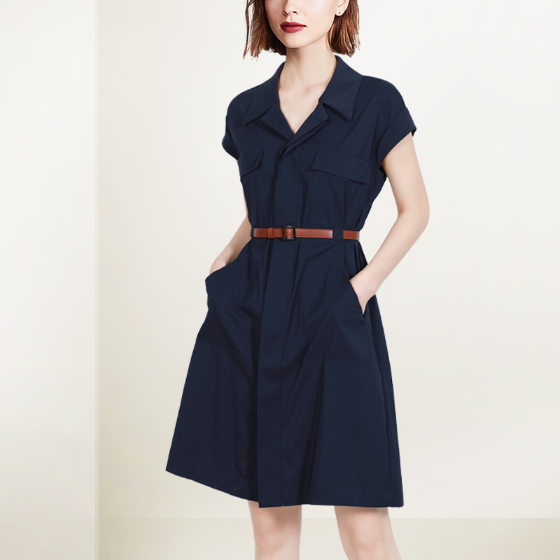 小个子衬衫连衣裙女2025年夏季新款简约通勤气质polo领腰带A字裙