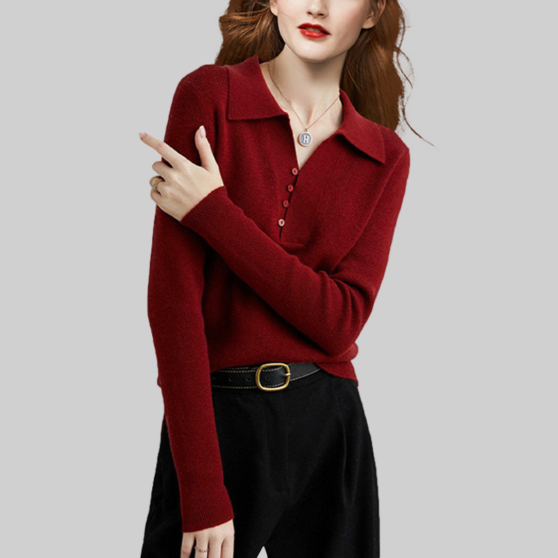 翻领羊毛打底女2025年秋装新款套头网红时尚炸街新款女装