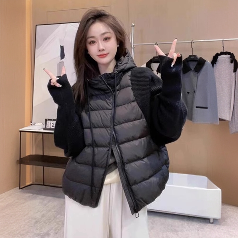 设计感潮流新款棉服女短款包芯纱混纺蝙蝠袖连帽棉衣冬季时尚外套