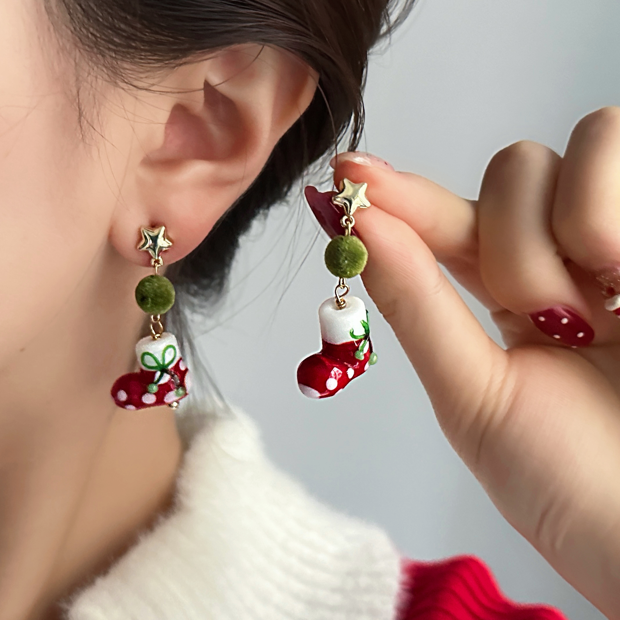 非金属亚克力耳饰 E0327-1甜美精致可爱小众饰品百搭个性圣诞耳钉