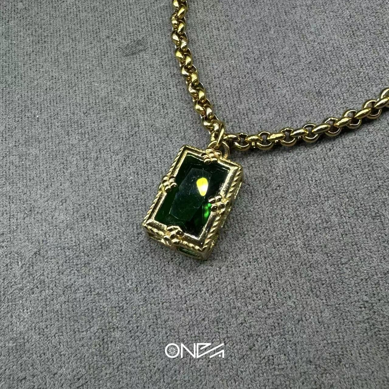钛钢项链 ONEPART原创复古vintage方形绿锆百搭轻奢项链男女通用