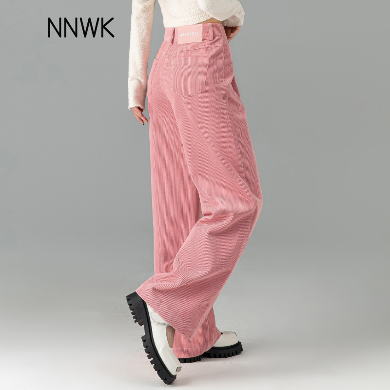 秋冬粉色休闲灯芯绒直筒裤子女爆款2025新款阔腿裤女款条绒直筒裤