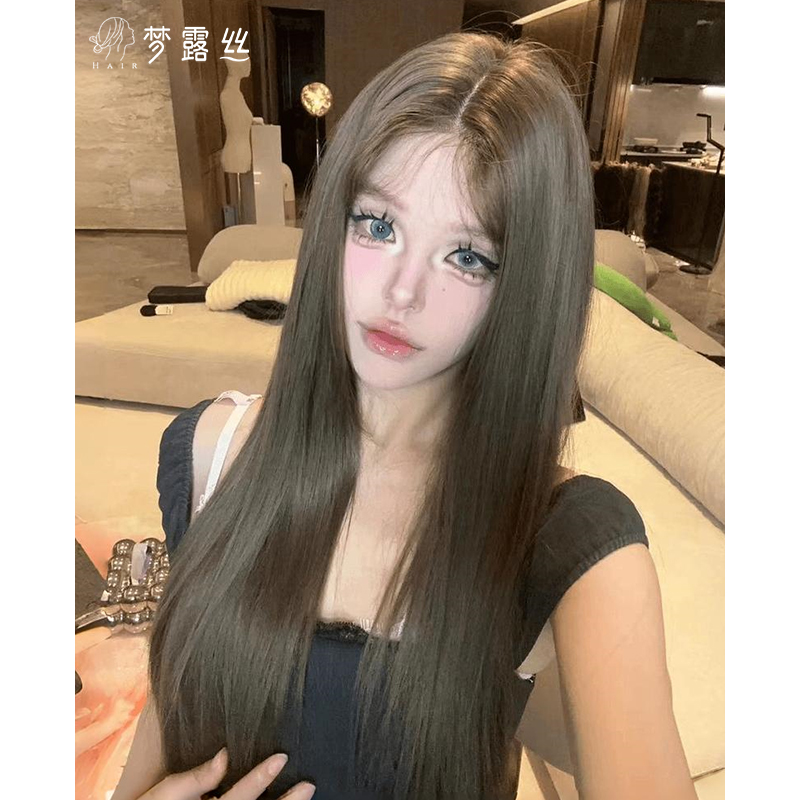 小圆-【榛果灰棕直发】温柔气质假发小额蕾丝长直发自然蓬松假发