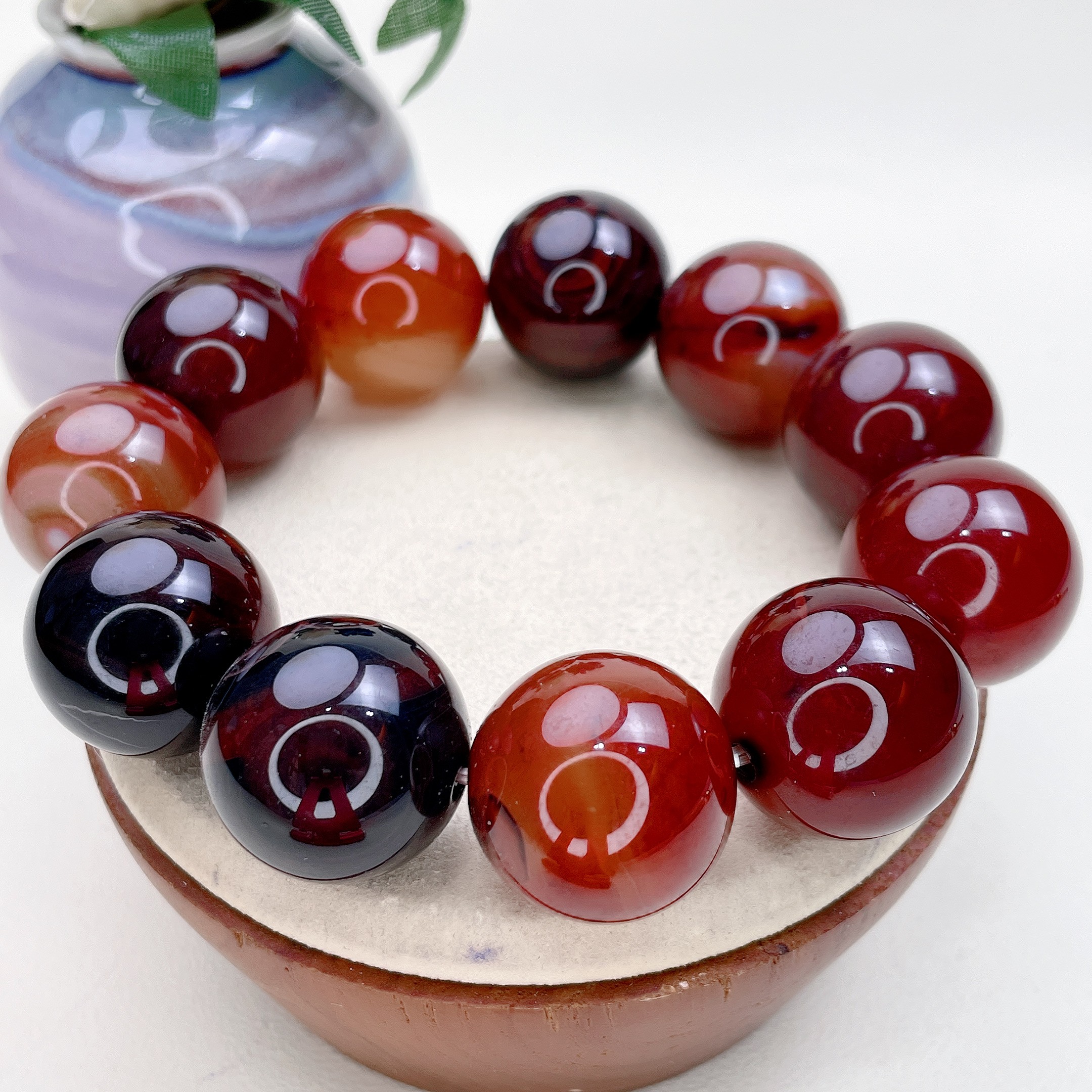 玛瑙手串玛瑙玉石手链玛瑙大圆珠手串大气手饰【多样性发货】G60