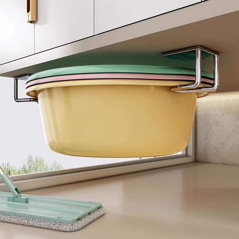 贝凯卫生间置物架柜下洗脸盆挂钩收纳架不锈钢浴室架免打孔悬挂式