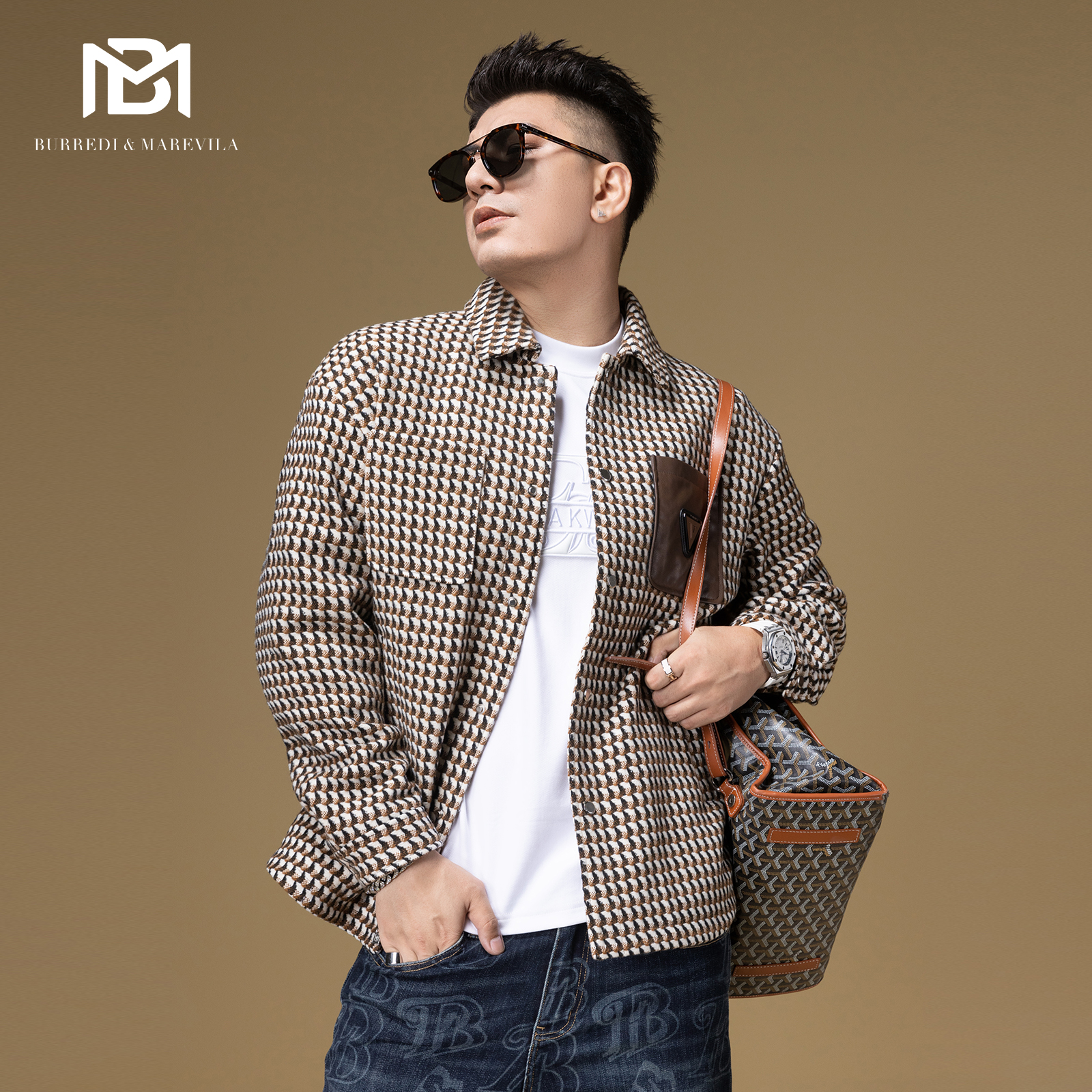 BM皮口袋装饰衬衫式夹克外套男潮高级感轻奢男装2023新款秋季上衣