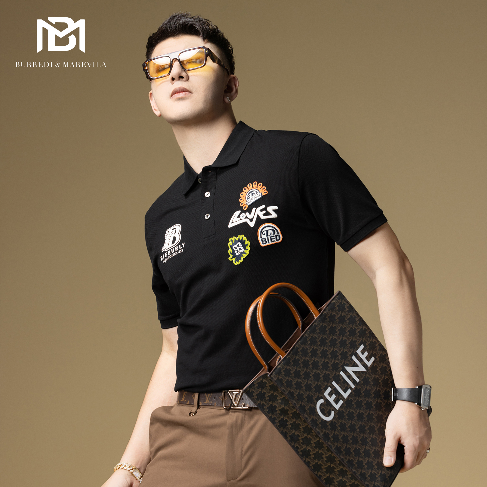 男士polo衫短袖2024新款男t恤美式潮牌刺绣徽章纯棉休闲上衣夏