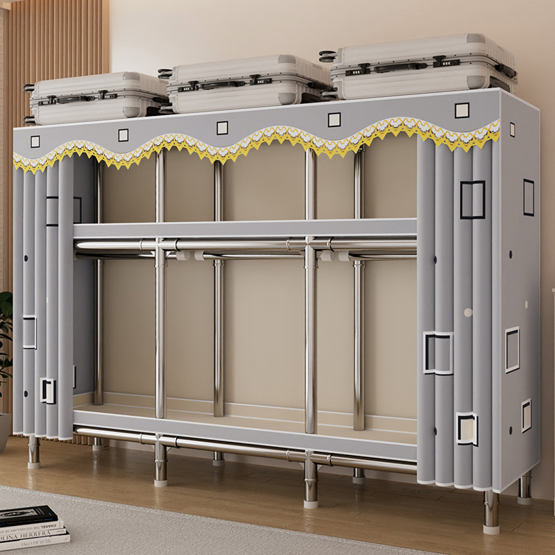 简易衣柜家用卧室出租房用合金接头全钢架布衣柜钢管加粗组装衣橱