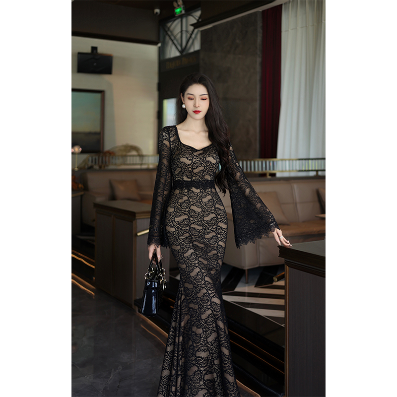 【尤克菲儿】原创设计高定蕾丝提花显瘦气质法式名媛包臀连衣裙