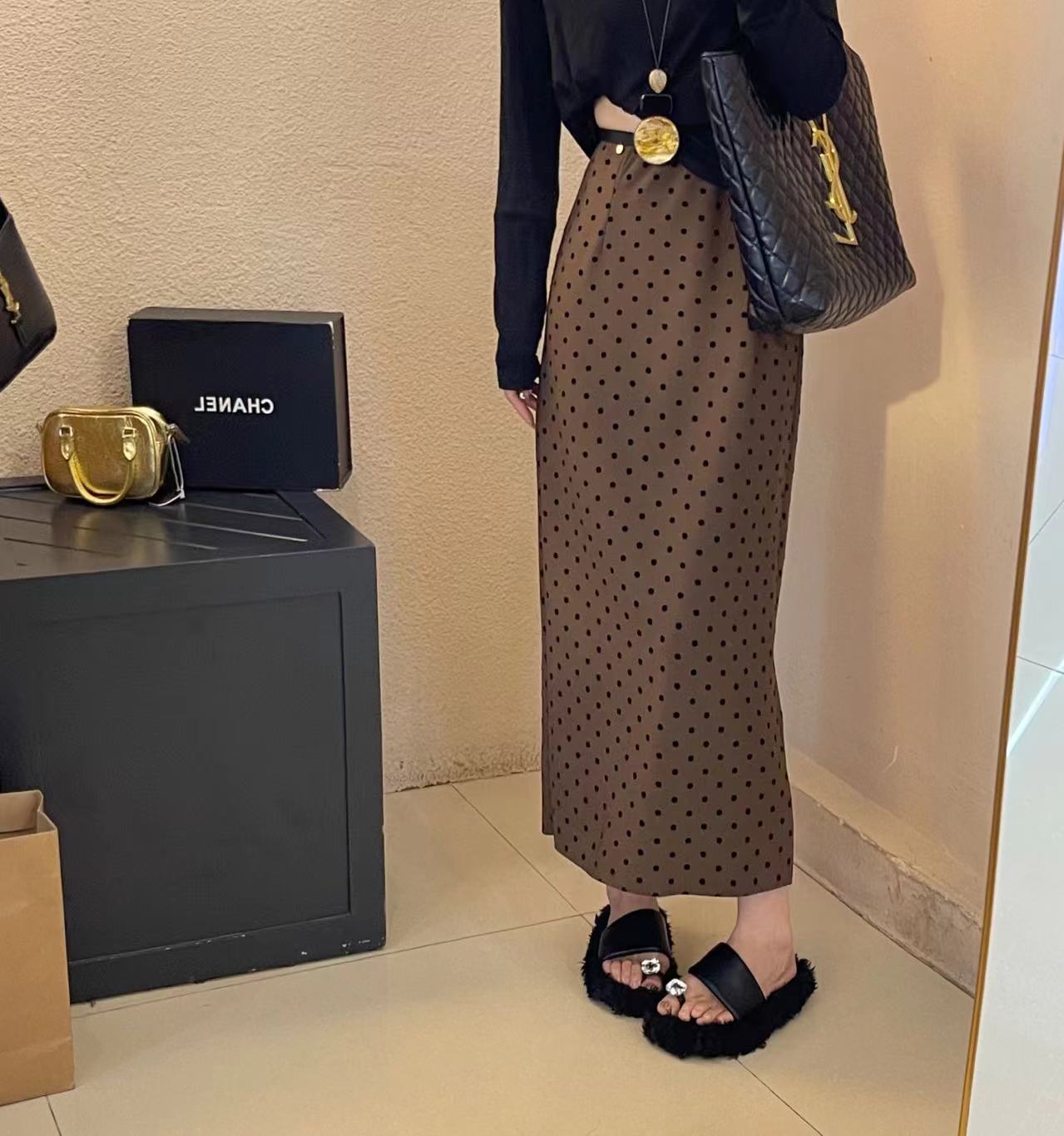 韩国东大门秋季新款复古气质波点高腰显瘦半身裙时尚轻奢高级感