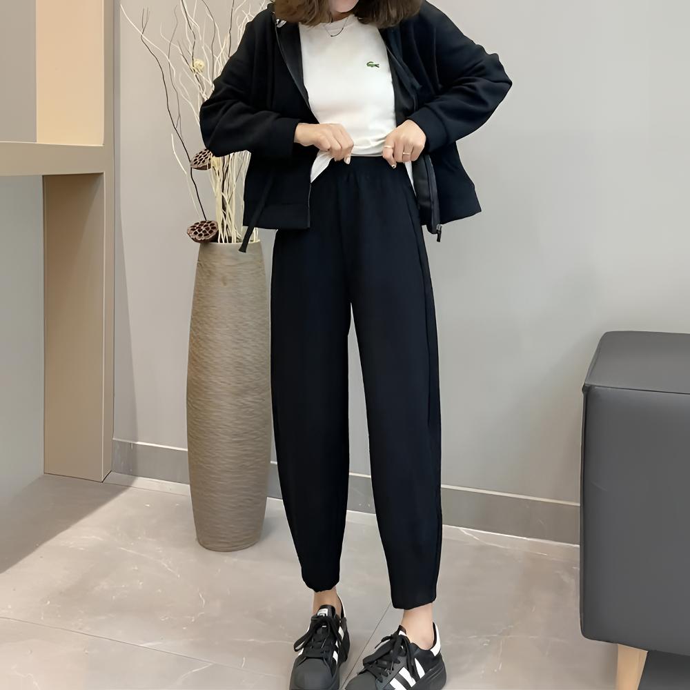 春秋冬季新款加绒八分九分哈伦裤小个子萝卜裤宽松小脚休闲裤子女