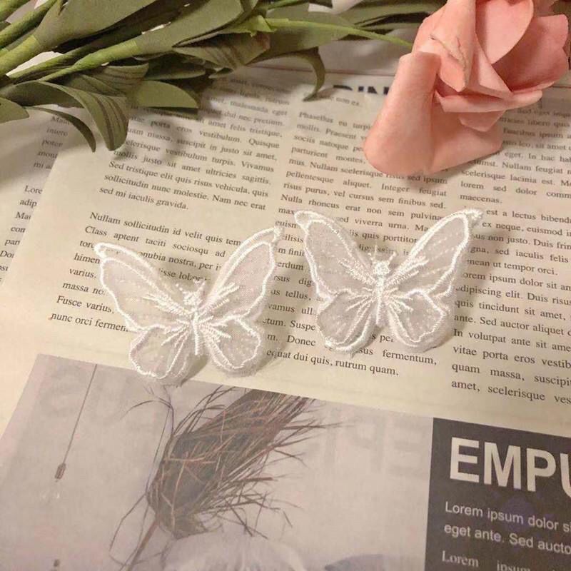 发夹女后脑勺双层蝴蝶立体发卡女欧根纱刺绣纯色网纱发饰百搭头饰