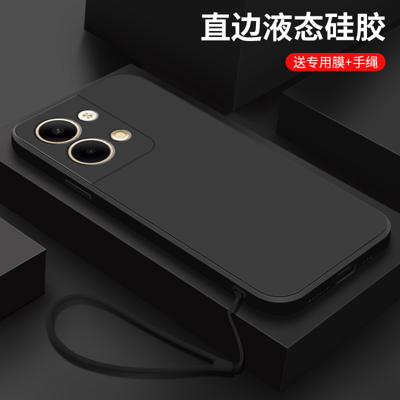 经典黑色opporeno9手机壳简约男新款液态硅胶Reno9Pro纯色防摔女