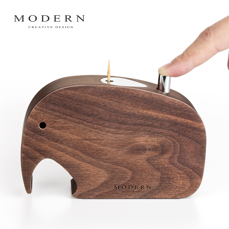 MODERN轻奢胡桃实木大象牙签盒简约按压式创意可爱装饰摆件样板房