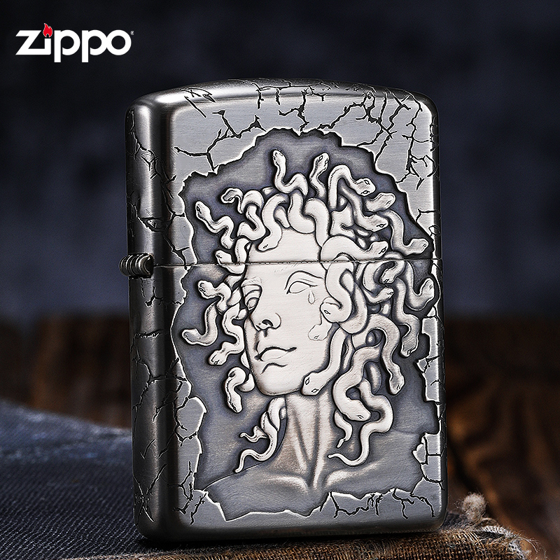 Zippo打火机【五面美杜莎】纯银盔甲精雕盔甲机防风雕刻DYJ1