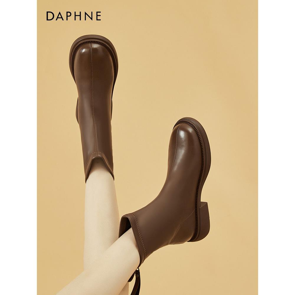 达芙妮法式及踝靴小短靴棉靴女秋冬季加绒2025新款棕色焦糖色棉鞋