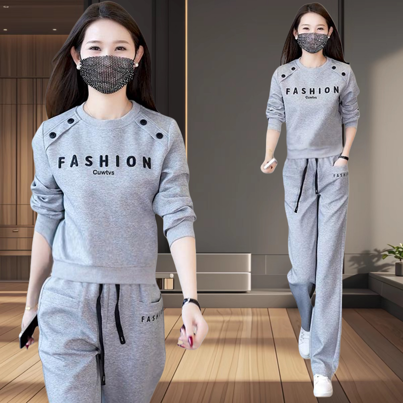 优质棉两件套女宽松卫衣阔腿裤运动服套装2025春季新款百搭显瘦