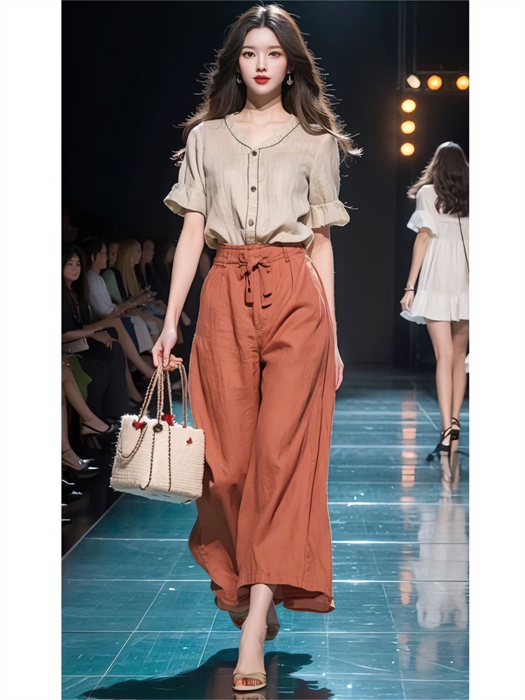 今年流行漂亮套装裤2024新款女装夏季复古港风高级感衬衫两件套女