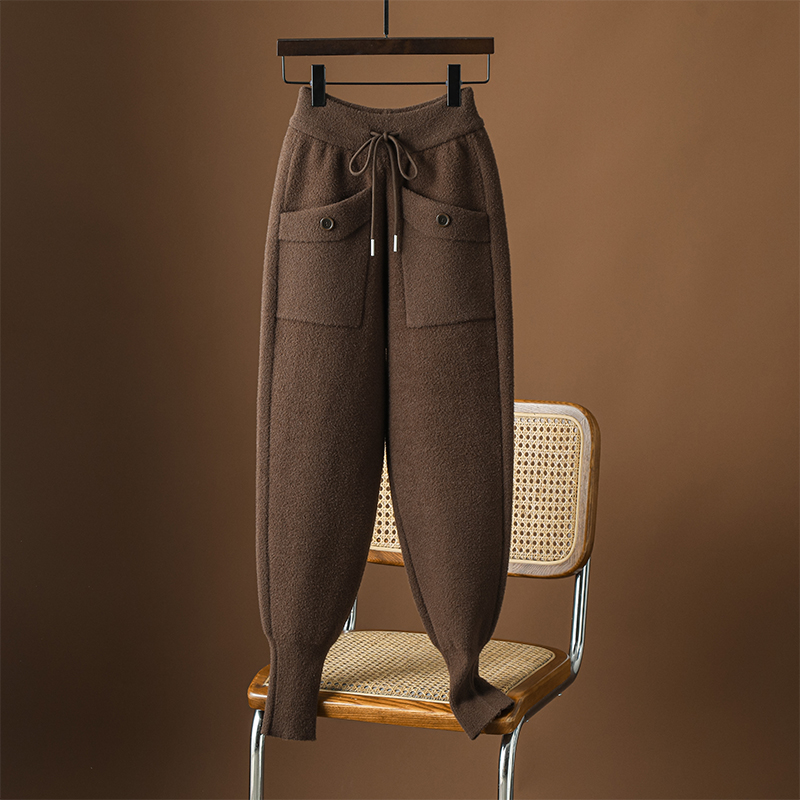 秋冬哈伦加厚双面绒潮流工装裤女2024新款宽松大码高腰休闲束脚裤