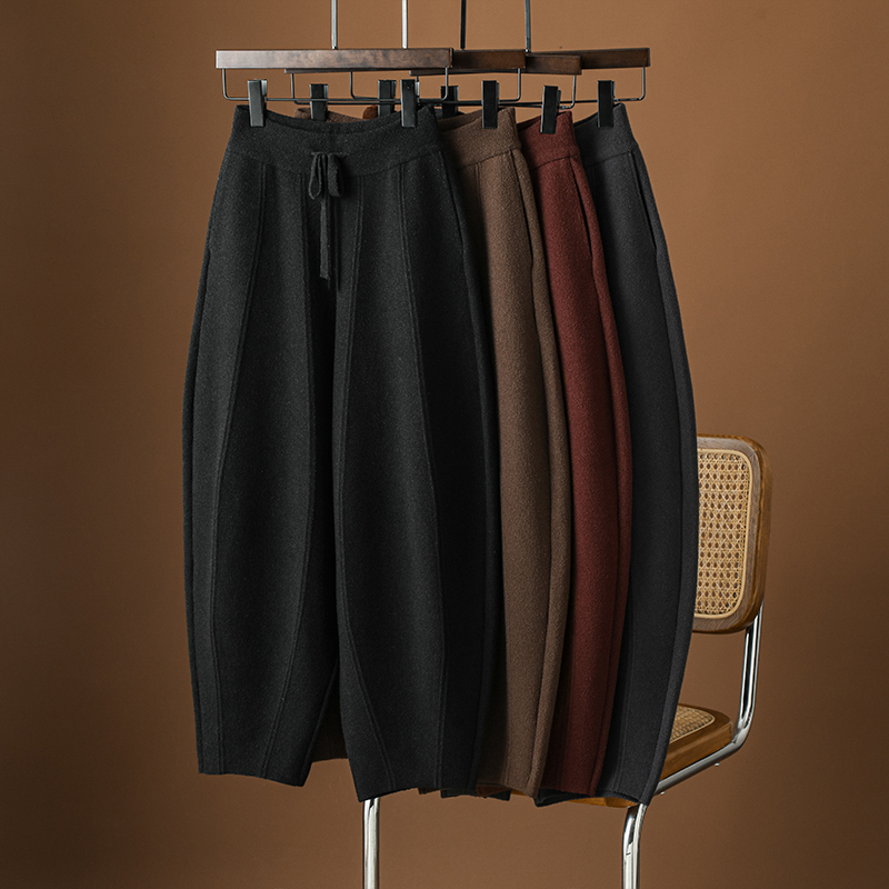 灰色洋气时髦弯刀裤女秋冬高腰加厚哈伦裤宽松大码小个子阔腿裤