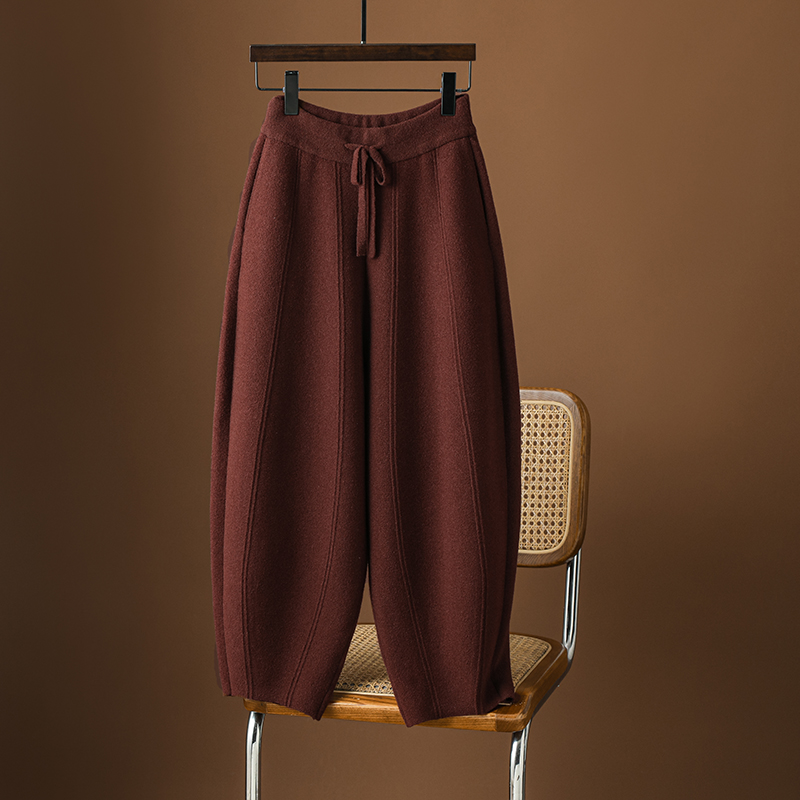 重磅双面绒镰刀裤女秋冬加厚宽松灯笼阔腿裤高腰哈伦休闲裤弯刀裤