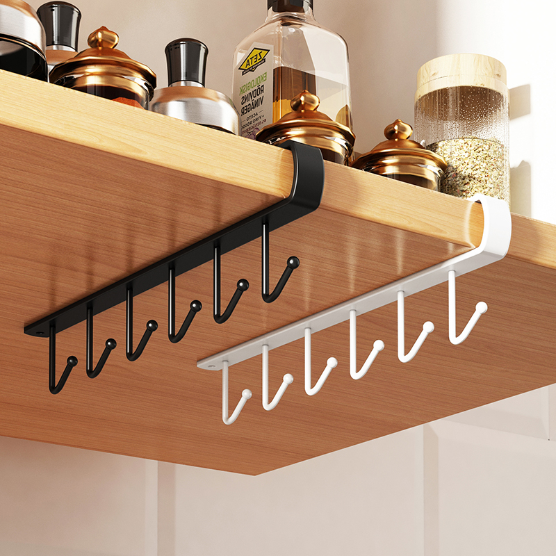 厨房挂钩橱柜下挂钩长杆挂钩架悬挂排钩免打孔柜子收纳挂架置物架