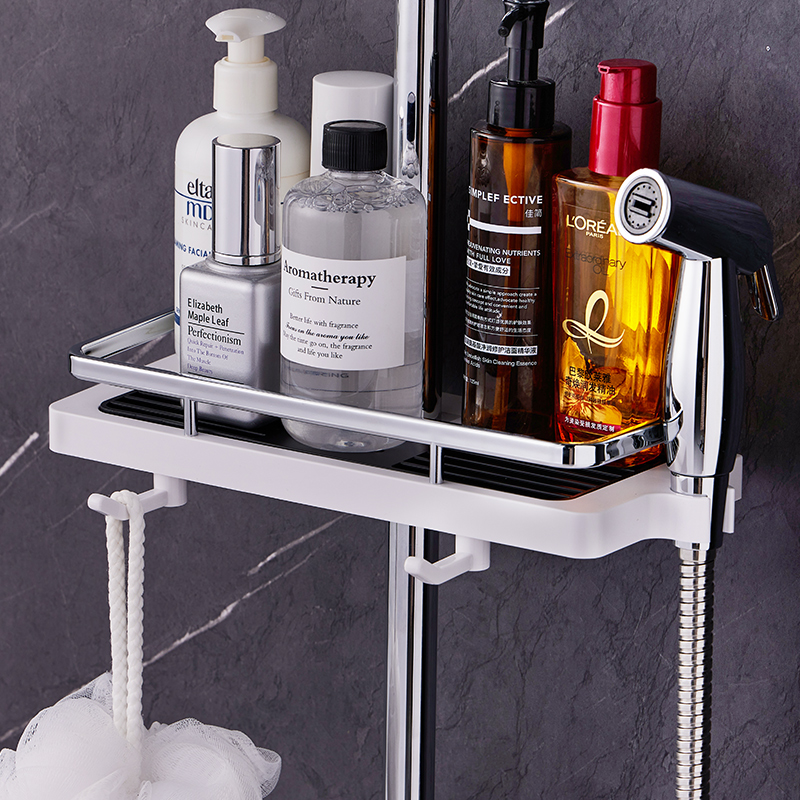 花洒置物架免打孔卫生间花洒杆浴室置物篮家用淋浴间收纳放置挂架