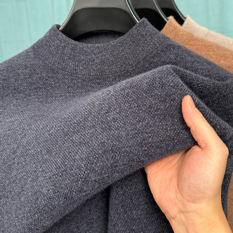 纯色一体绒半高领针织衫毛衣男士加绒加厚保暖上衣冬装保暖打底衫