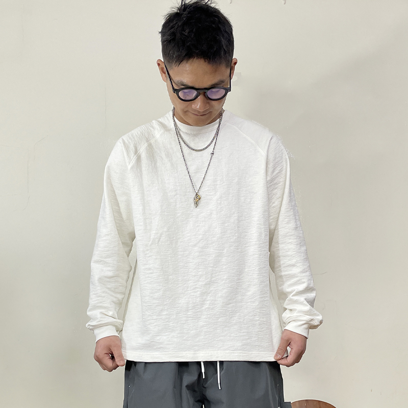 25AW日系高质感竹节棉350简约百搭纯色圆领长袖T恤男女宽松打底衫