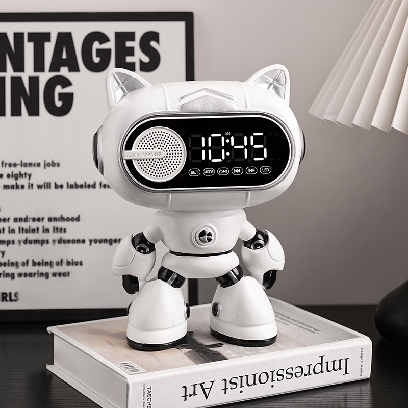 贝汉美机械猫创意时钟摆件家居卧室床头柜简约闹钟装饰品生日礼物