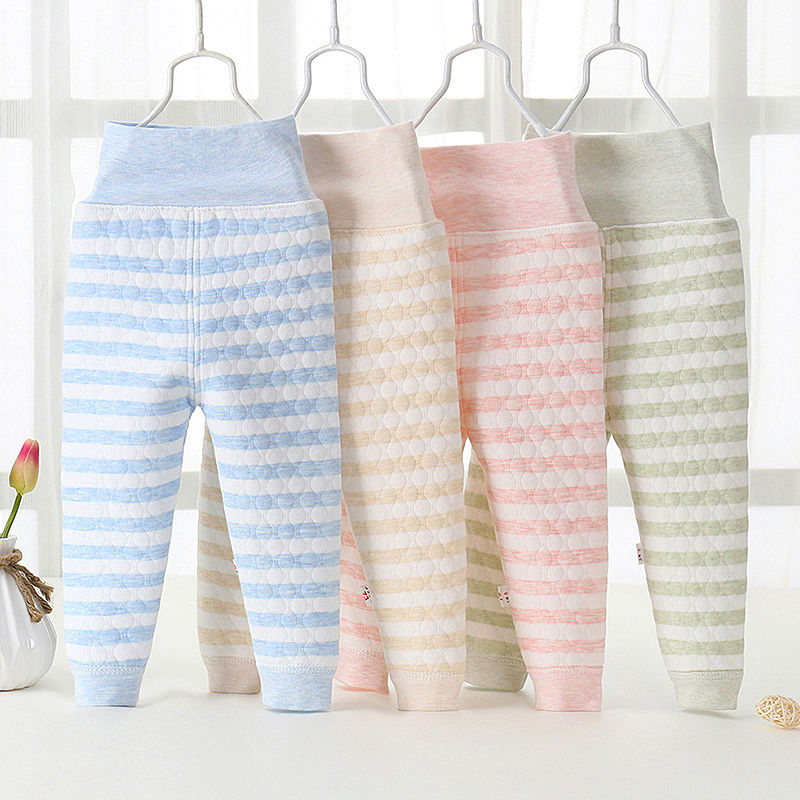宝宝保暖裤三层夹棉儿童高腰护肚裤男童女童秋裤纯棉加厚婴儿睡裤