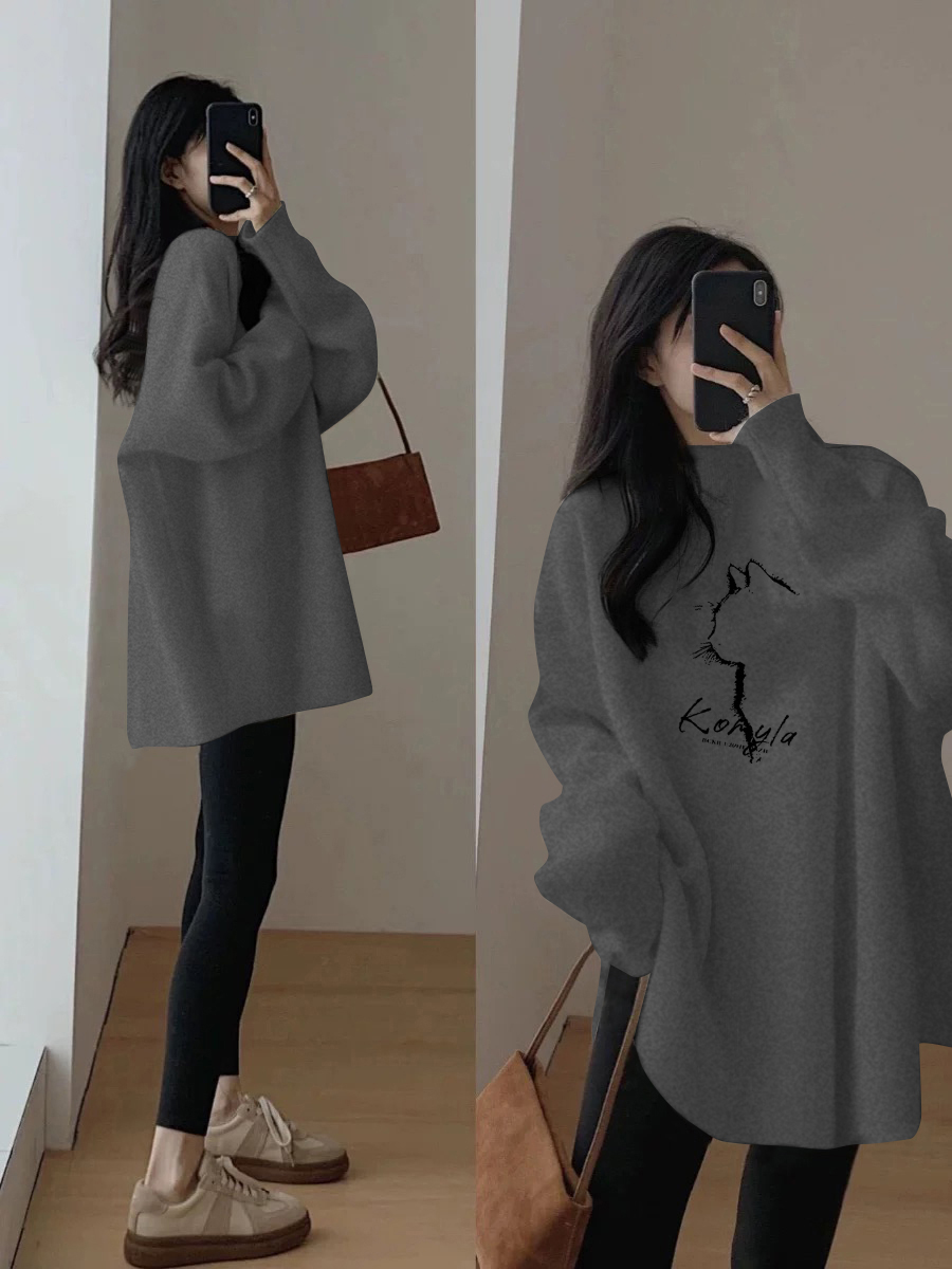 中长款卫衣遮屁股女春秋新款半高领时尚洋气减龄搭配鲨鱼裤上衣