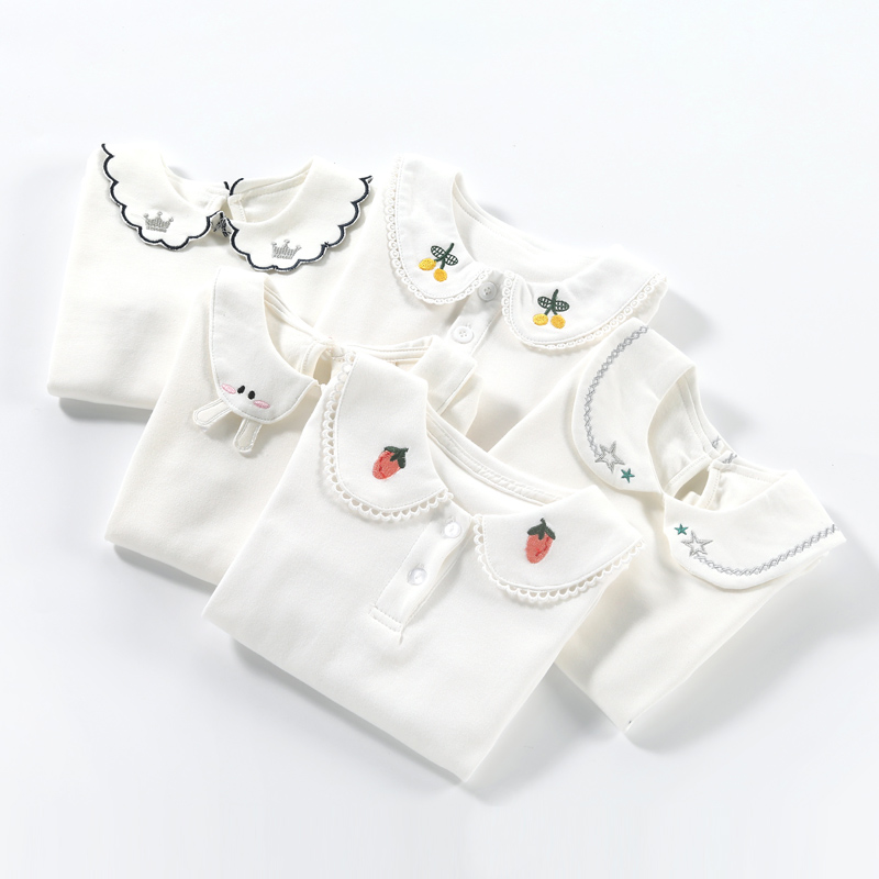 女童娃娃领棉打底衫春秋长袖T恤公主风儿童春装白色内搭打底上衣