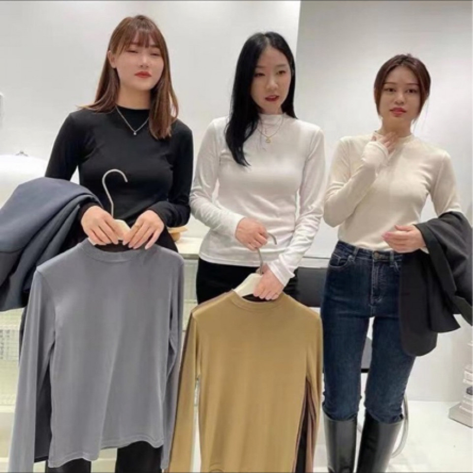 widleia经典百搭纯色长袖小立领气质打底衫9585